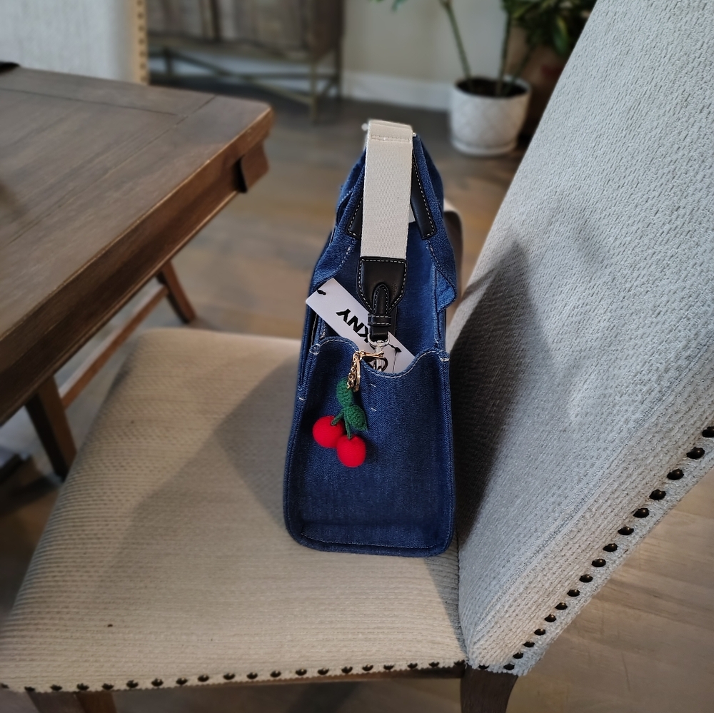 Blue Denim Tote with White Accents. Free Keychain Included. - Picture 6 of 6